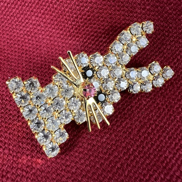 Gold Tone Rhinestone Bunny Rabbit Brooch Accessory Embellished Animal Whimsical - Picture 3 of 3